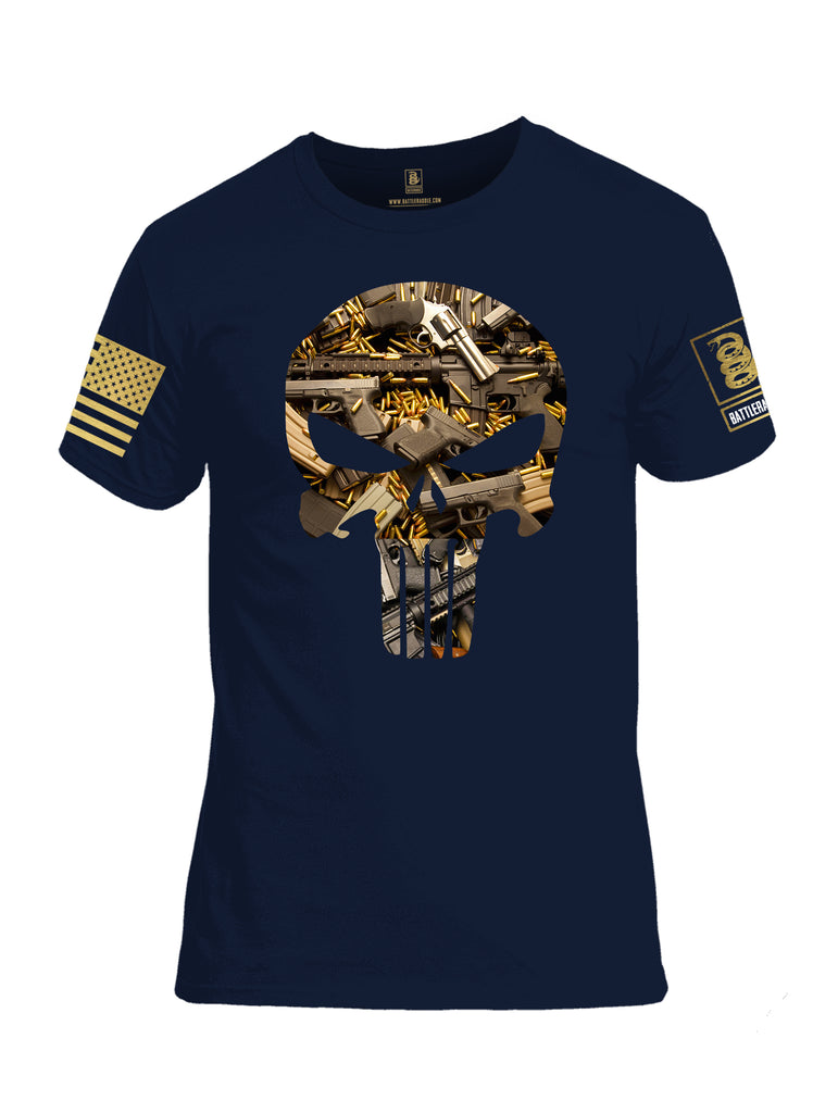 Battleraddle Skull And Guns Punisher Brass Sleeve Print Mens Cotton Crew Neck T Shirt