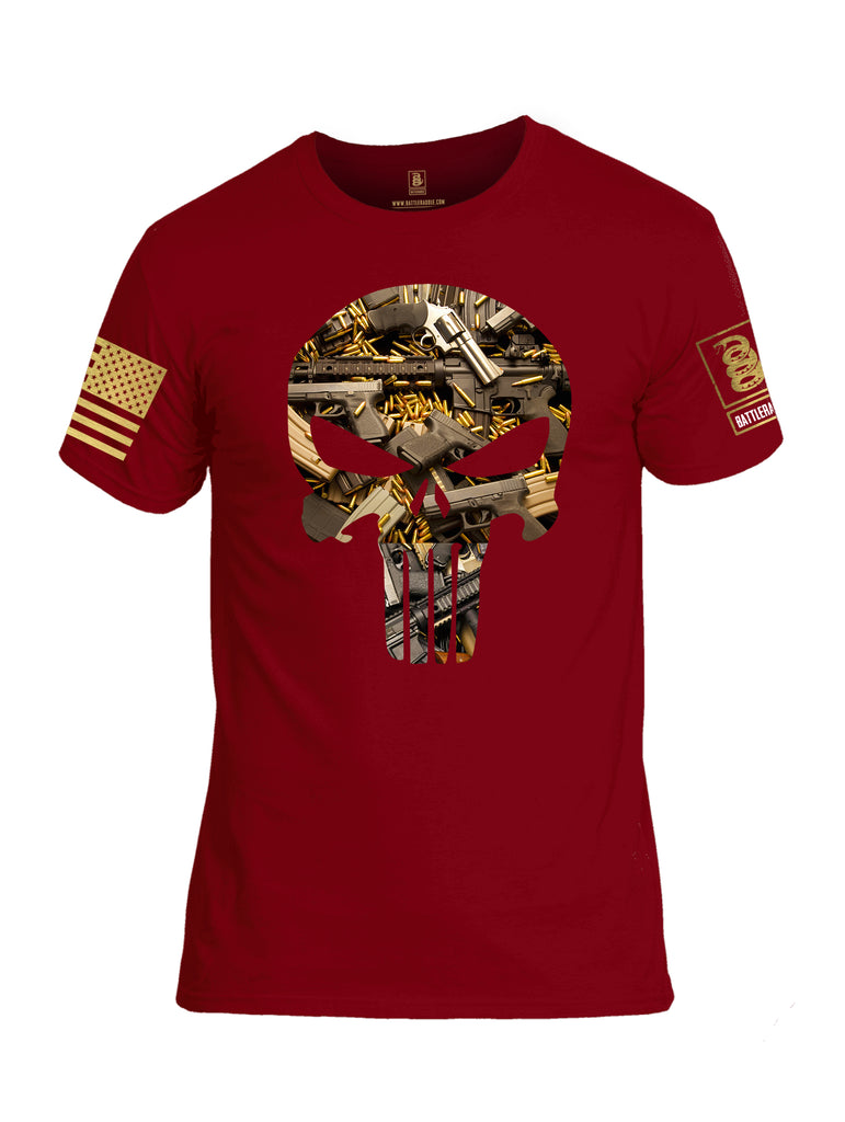 Battleraddle Skull And Guns Punisher Brass Sleeve Print Mens Cotton Crew Neck T Shirt