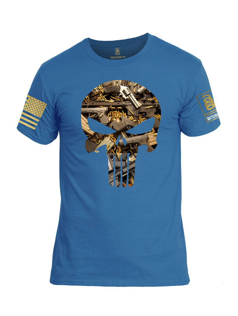 Battleraddle Skull And Guns Punisher Brass Sleeve Print Mens Cotton Crew Neck T Shirt