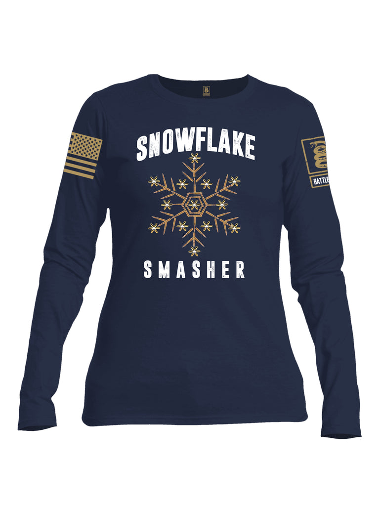 Battleraddle Snowflake Smasher Brass Sleeve Print Womens Cotton Long Sleeve Crew Neck T Shirt