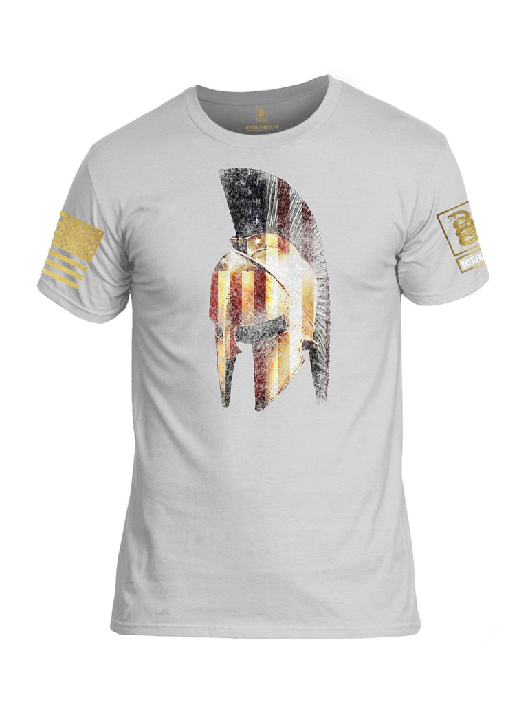 Battleraddle Spartan USA Flag Brass Sleeve Print Mens Cotton Crew Neck T Shirt shirt|custom|veterans|Apparel-Mens T Shirt-cotton