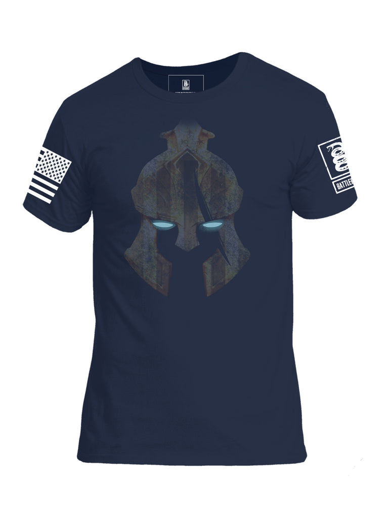 Battleraddle Spartan Blue Eye White Sleeve Print Mens Crew Neck Cotton T Shirt