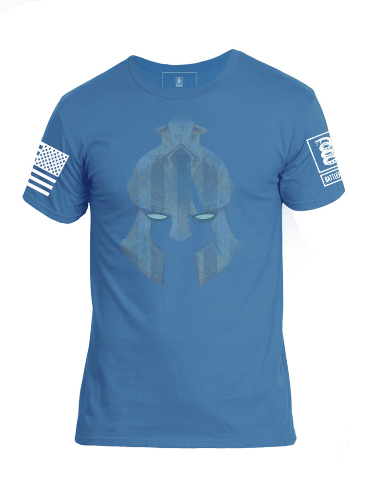 Battleraddle Spartan Blue Eye White Sleeve Print Mens Crew Neck Cotton T Shirt