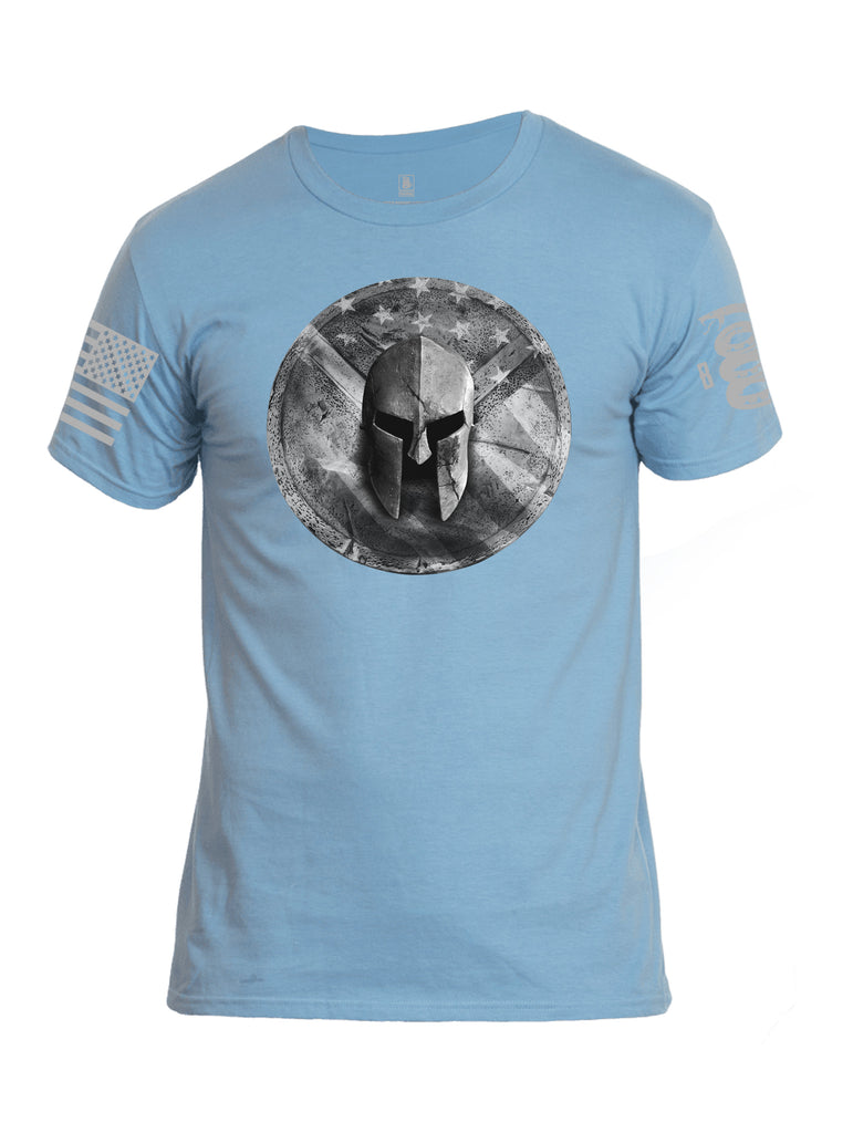 Battleraddle Spartan Helm Silver Grey Sleeve Print Mens Cotton Crew Neck T Shirt