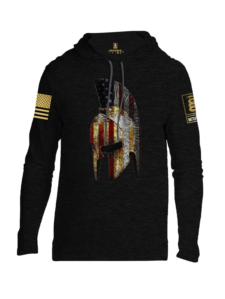 Battleraddle Spartan USA Flag Brass Sleeve Print Mens Thin Cotton Lightweight Hoodie shirt|custom|veterans|Apparel-Mens Hoodie-Cotton