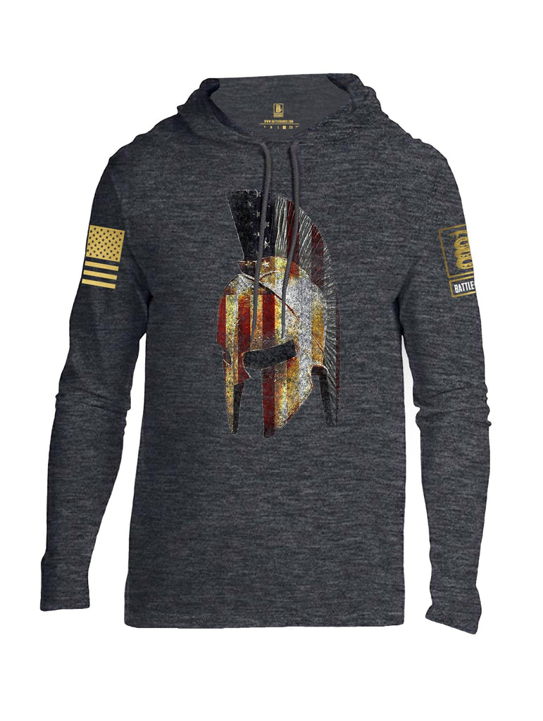 Battleraddle Spartan USA Flag Brass Sleeve Print Mens Thin Cotton Lightweight Hoodie shirt|custom|veterans|Apparel-Mens Hoodie-Cotton