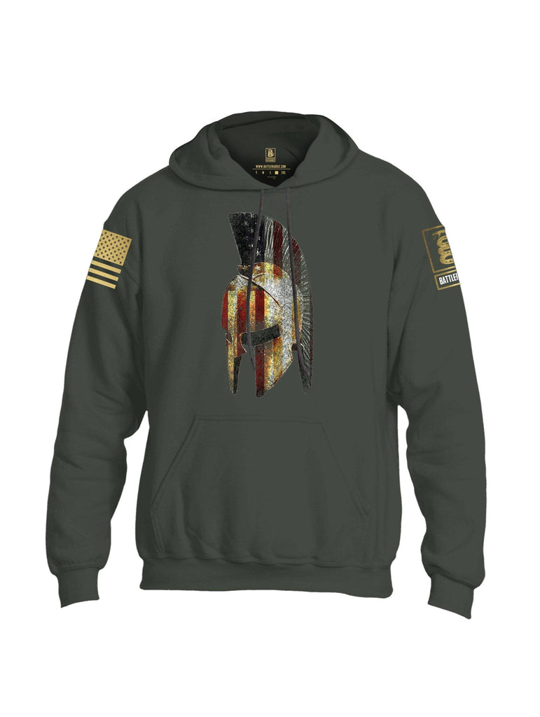 Battleraddle Spartan USA Flag Brass Sleeve Print Mens Blended Hoodie With Pockets shirt|custom|veterans|Apparel-Mens Hoodies-Cotton/Dryfit Blend