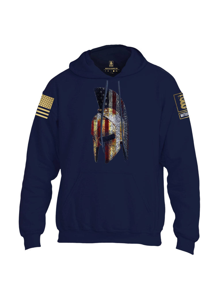 Battleraddle Spartan USA Flag Brass Sleeve Print Mens Blended Hoodie With Pockets shirt|custom|veterans|Apparel-Mens Hoodies-Cotton/Dryfit Blend