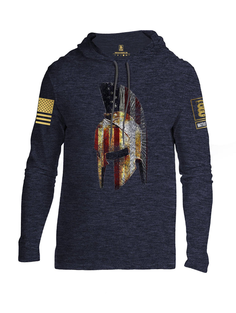 Battleraddle Spartan USA Flag Brass Sleeve Print Mens Thin Cotton Lightweight Hoodie shirt|custom|veterans|Apparel-Mens Hoodie-Cotton