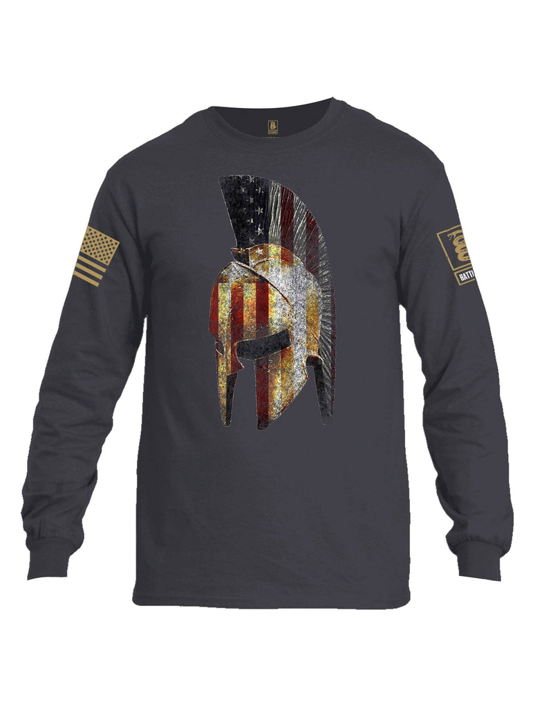 Battleraddle Spartan USA Flag Brass Sleeve Print Mens Cotton Long Sleeve Crew Neck T Shirt shirt|custom|veterans|Men-Long Sleeves Crewneck Shirt