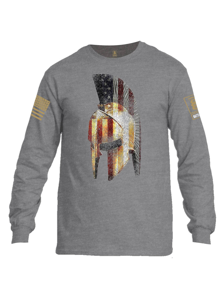 Battleraddle Spartan USA Flag Brass Sleeve Print Mens Cotton Long Sleeve Crew Neck T Shirt shirt|custom|veterans|Men-Long Sleeves Crewneck Shirt