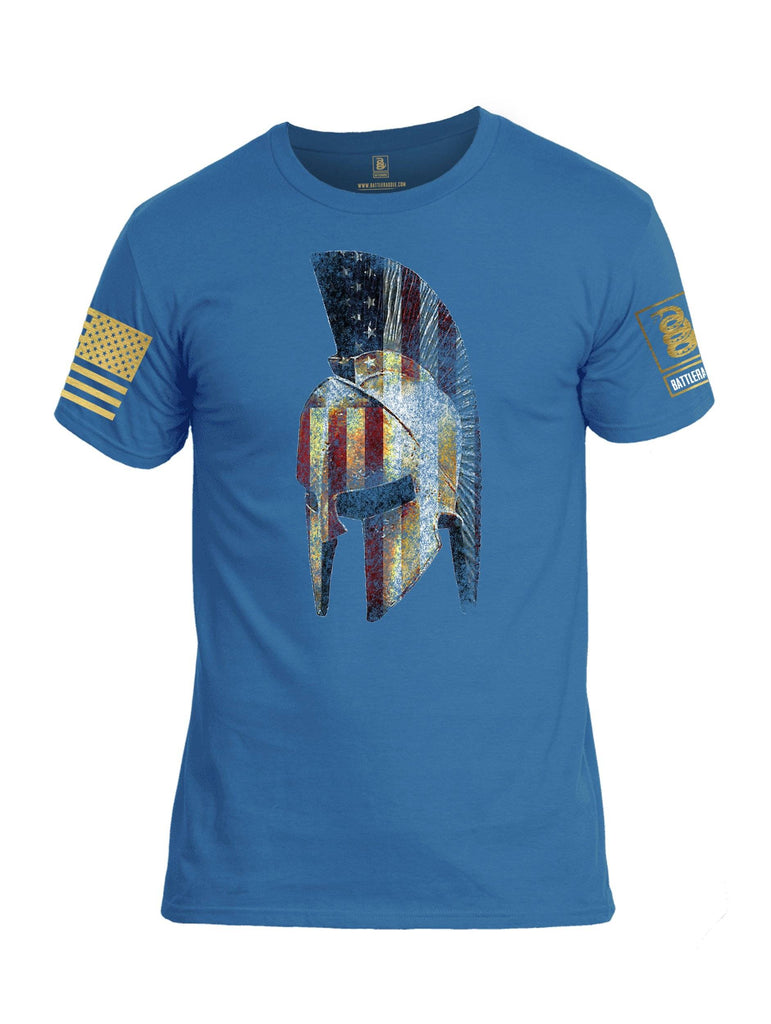 Battleraddle Spartan USA Flag Brass Sleeve Print Mens Cotton Crew Neck T Shirt shirt|custom|veterans|Apparel-Mens T Shirt-cotton