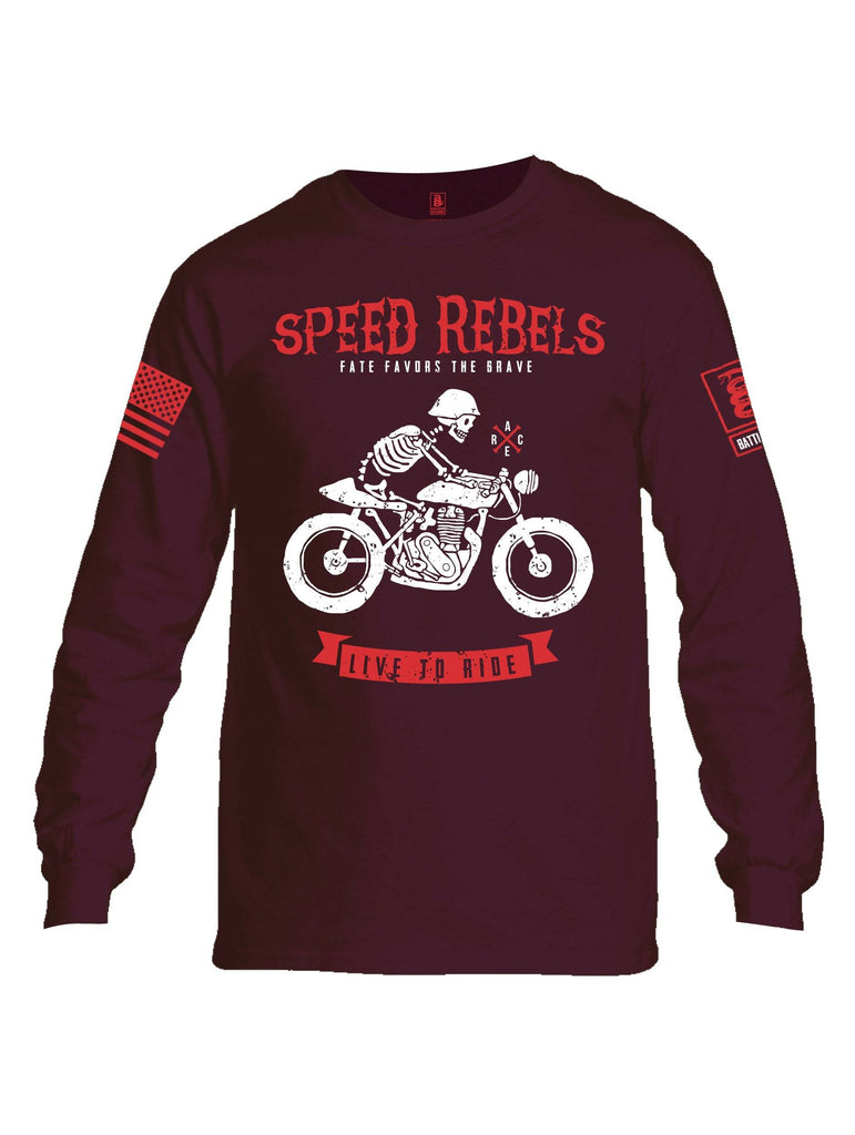 Battleraddle Speed Rebels Fate Favors The Brave Live To Ride Red Sleeve Print Mens Cotton Long Sleeve Crew Neck T Shirt shirt|custom|veterans|Men-Long Sleeves Crewneck Shirt