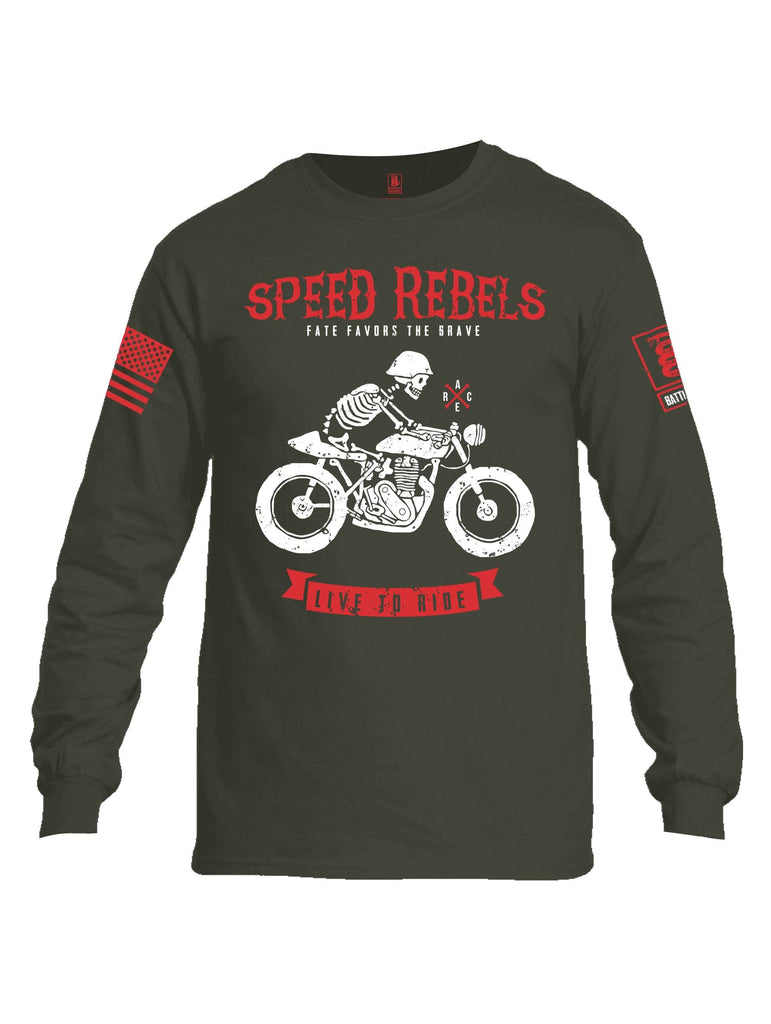 Battleraddle Speed Rebels Fate Favors The Brave Live To Ride Red Sleeve Print Mens Cotton Long Sleeve Crew Neck T Shirt shirt|custom|veterans|Men-Long Sleeves Crewneck Shirt