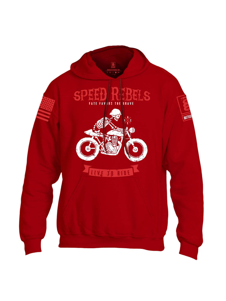 Battleraddle Speed Rebels Fate Favors The Brave Live To Ride Red Sleeve Print Mens Blended Hoodie With Pockets shirt|custom|veterans|Apparel-Mens Hoodies-Cotton/Dryfit Blend