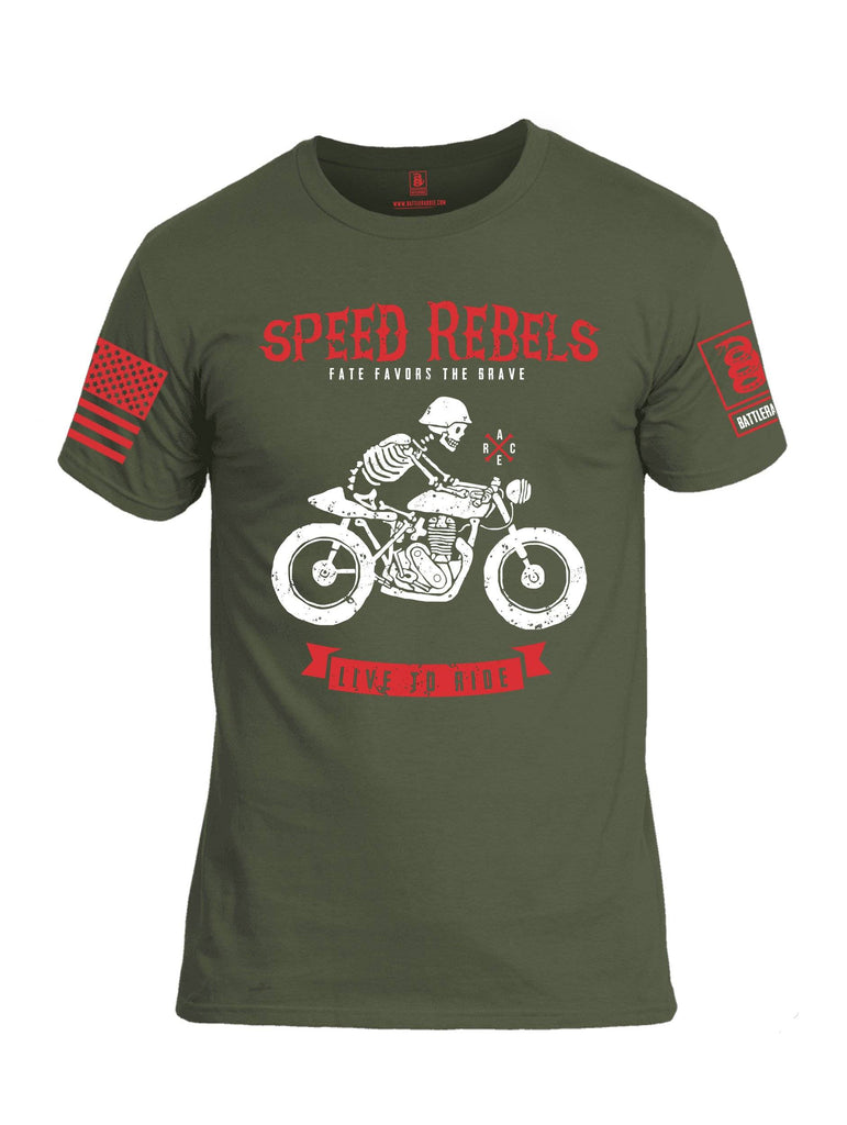 Battleraddle Speed Rebels Fate Favors The Brave Live To Ride Red Sleeve Print Mens Cotton Crew Neck T Shirt shirt|custom|veterans|Apparel-Mens T Shirt-cotton