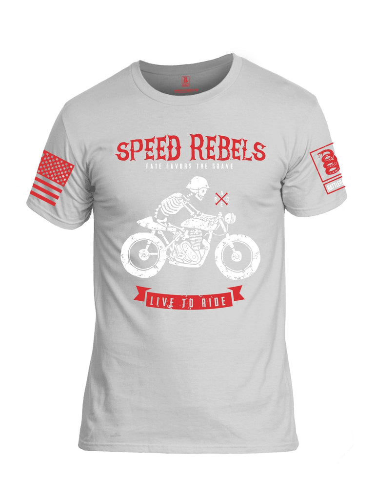 Battleraddle Speed Rebels Fate Favors The Brave Live To Ride Red Sleeve Print Mens 100% Battlefit Polyester Crew Neck T Shirt shirt|custom|veterans|Apparel-Mens Shirts-DryFit