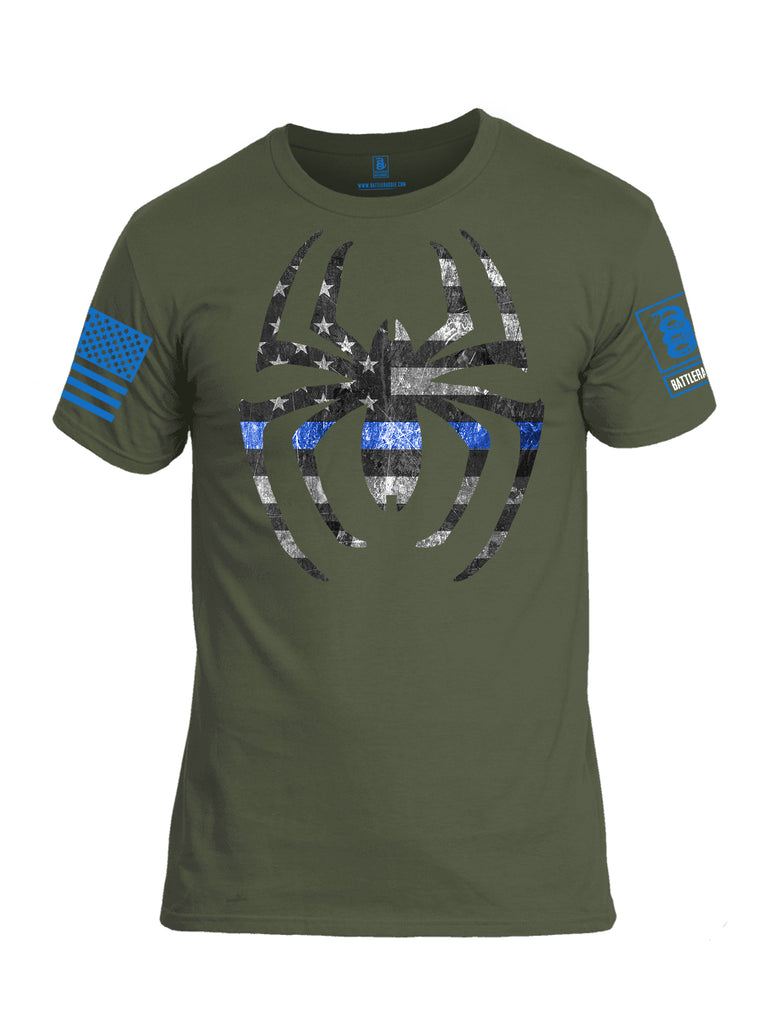 Battleradlde Webman Blue Line Blue Sleeve Print Mens Cotton Crew Neck T Shirt-Military Green