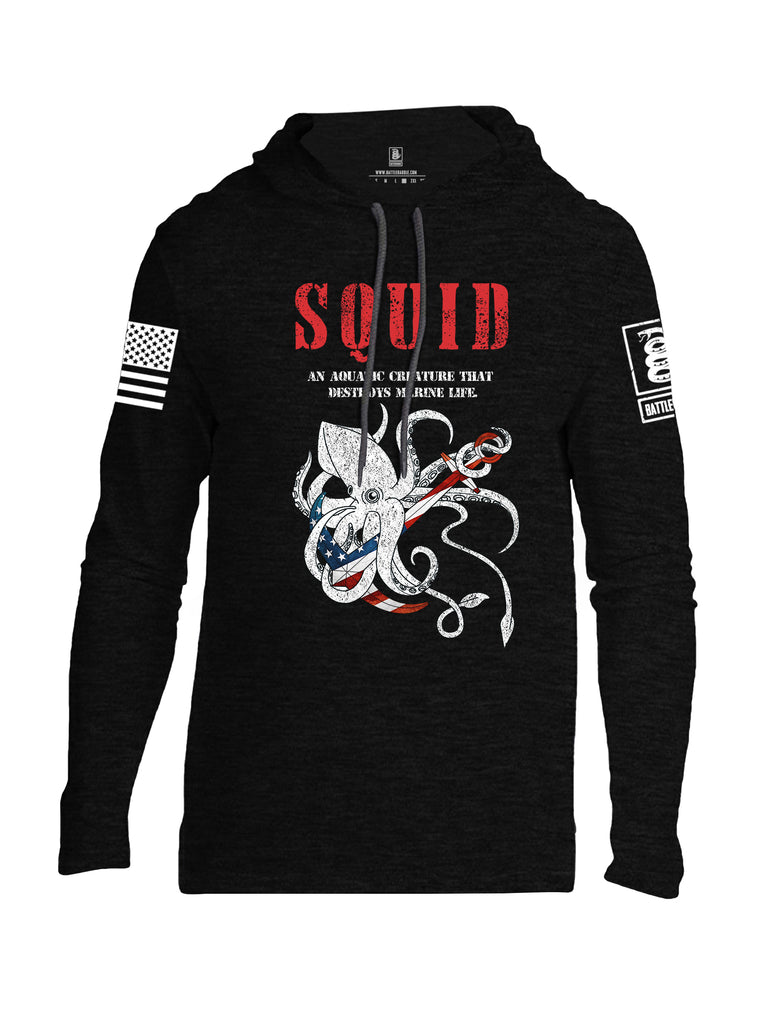 Battleraddle Squid White Sleeve Print Mens Thin Cotton Lightweight Hoodie