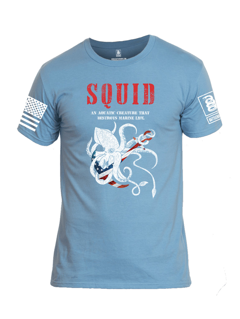 Battleraddle Squid White Sleeve Print Mens Cotton Crew Neck T Shirt