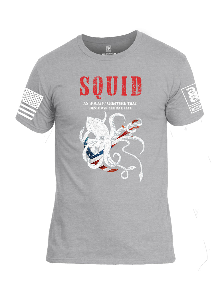 Battleraddle Squid White Sleeve Print Mens Cotton Crew Neck T Shirt