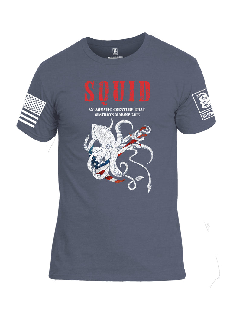 Battleraddle Squid White Sleeve Print Mens Cotton Crew Neck T Shirt