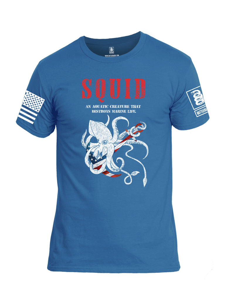 Battleraddle Squid White Sleeve Print Mens Cotton Crew Neck T Shirt