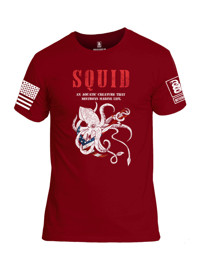 Battleraddle Squid White Sleeve Print Mens Cotton Crew Neck T Shirt