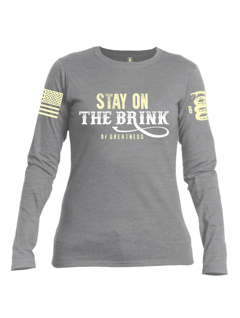 Battleraddle Stay On The Brink Of Greatness Light Yellow Sleeve Print Womens Cotton Crew Neck Long Sleeve Sweatshirt