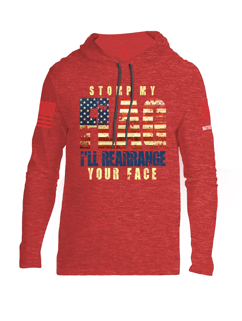 Battleraddle Stomp My Flag I'll Rearrange Your Face Red Sleeve Print Mens Thin Cotton Lightweight Hoodie