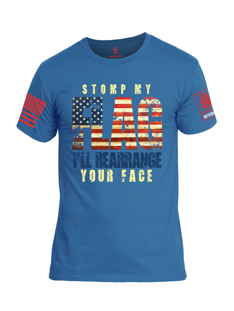 Battleraddle Stomp My Flag I'll Rearrange Your Face Red Sleeve Print Mens Cotton Crew Neck T Shirt
