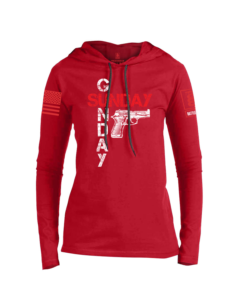 Battleraddle Sunday Gunday Red Sleeve Print Womens Thin Cotton Lightweight Hoodie