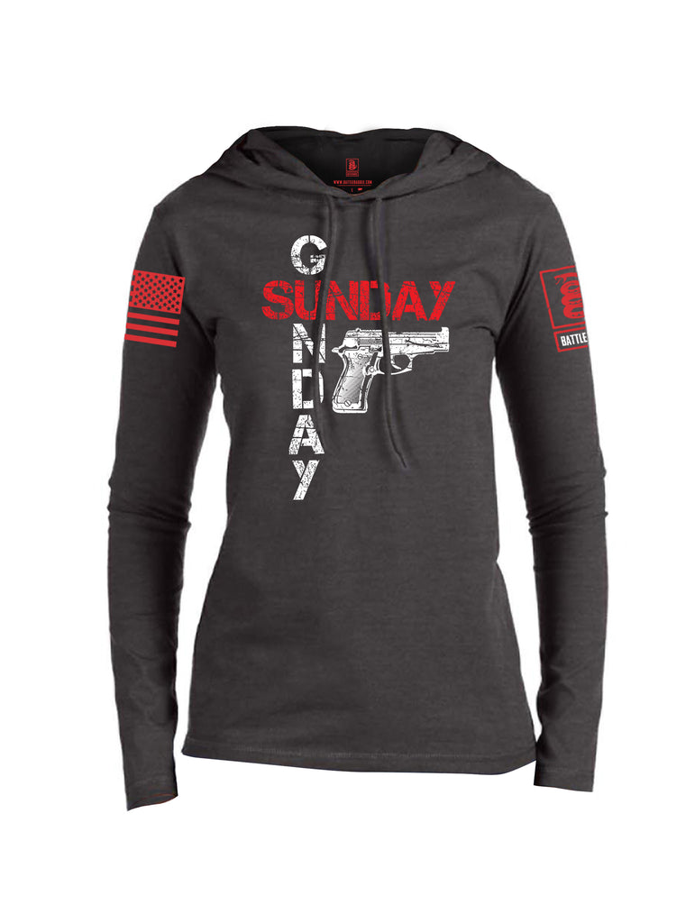 Battleraddle Sunday Gunday Red Sleeve Print Womens Thin Cotton Lightweight Hoodie