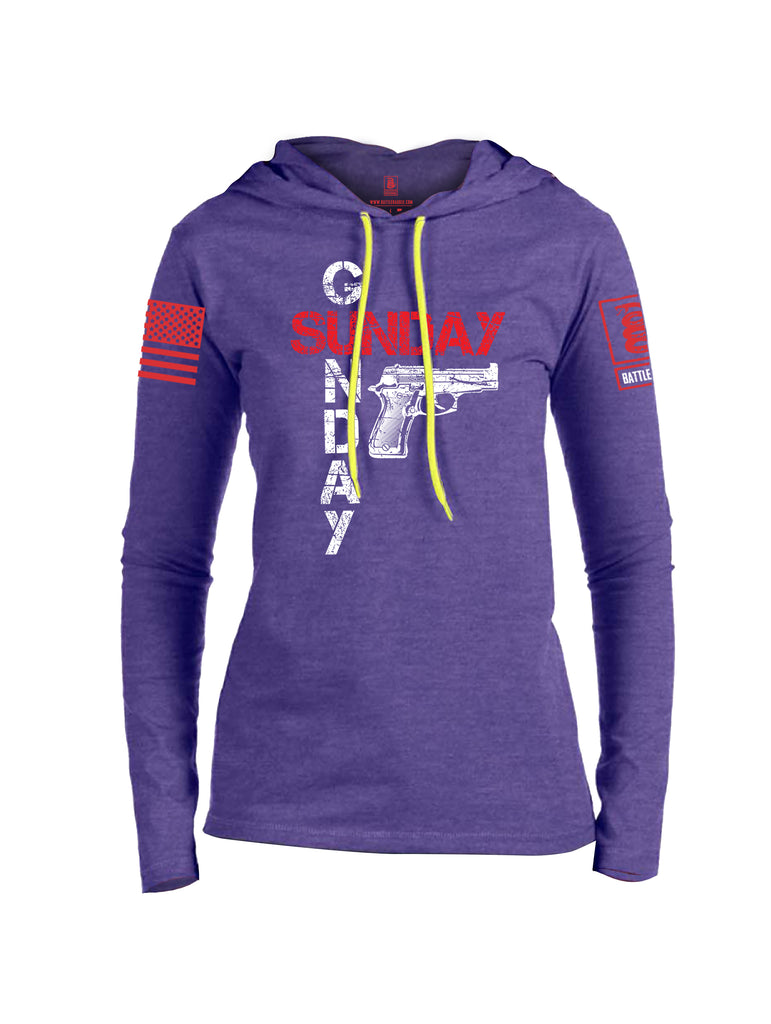 Battleraddle Sunday Gunday Red Sleeve Print Womens Thin Cotton Lightweight Hoodie