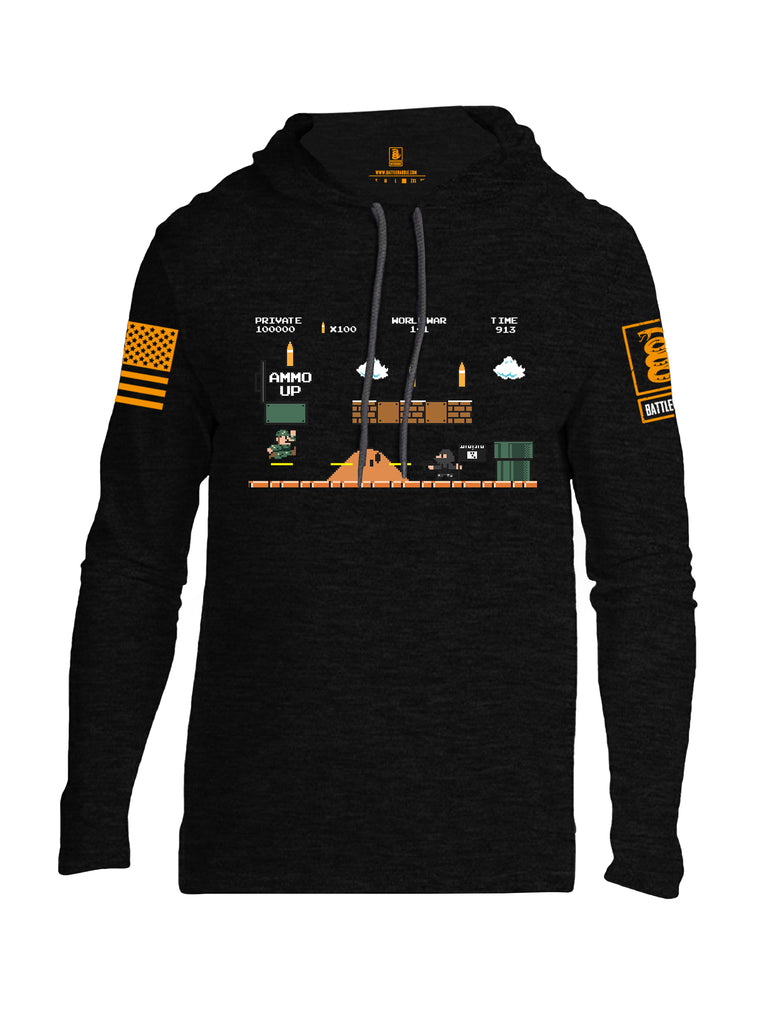 Battleraddle Super Battle Bros Ammo Up Orange Sleeve Print Mens Thin Cotton Lightweight Hoodie