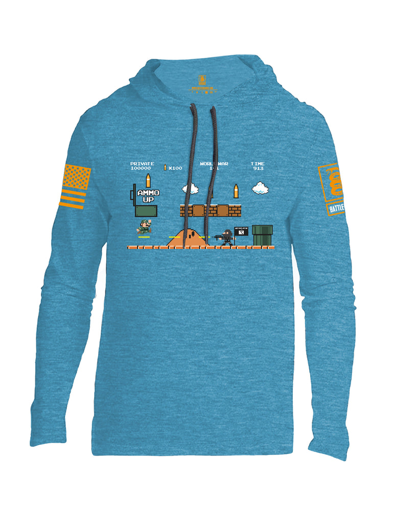 Battleraddle Super Battle Bros Ammo Up Orange Sleeve Print Mens Thin Cotton Lightweight Hoodie