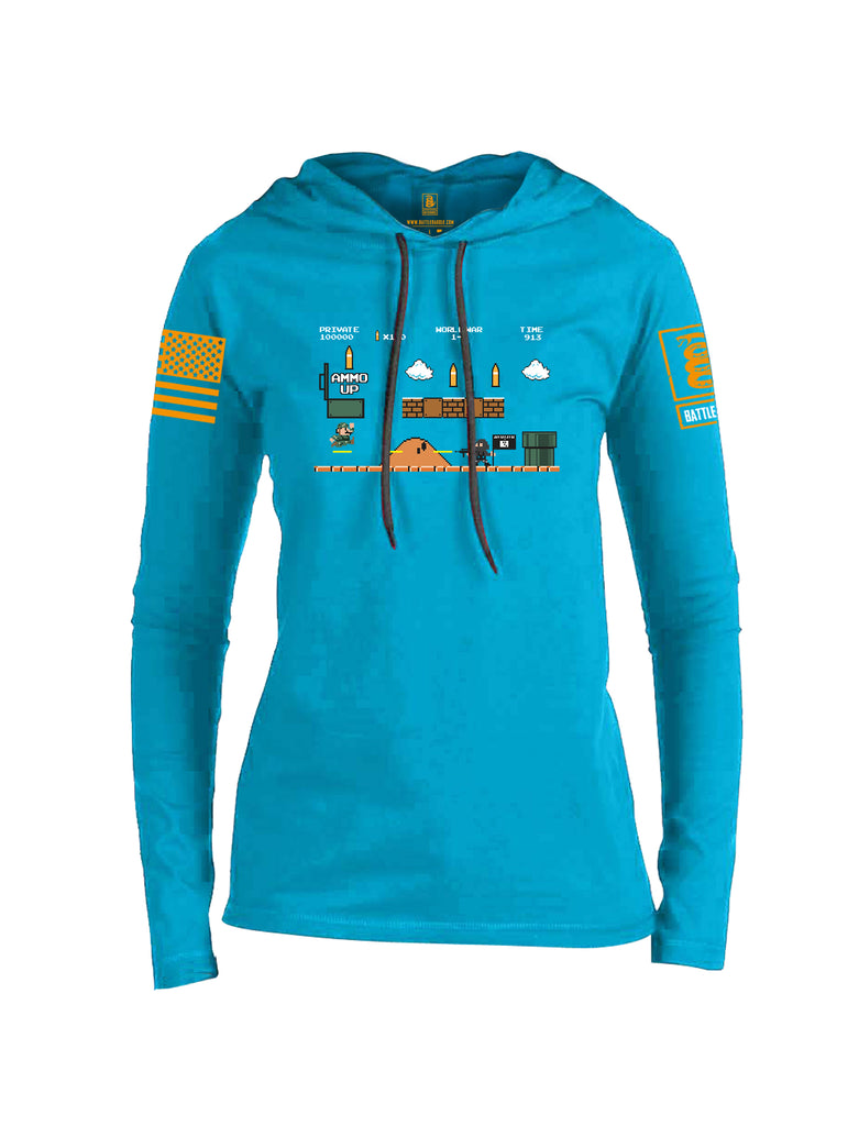 Battleraddle Super Battle Bros Ammo Up Orange Sleeve Print Womens Thin Cotton Lightweight Hoodie