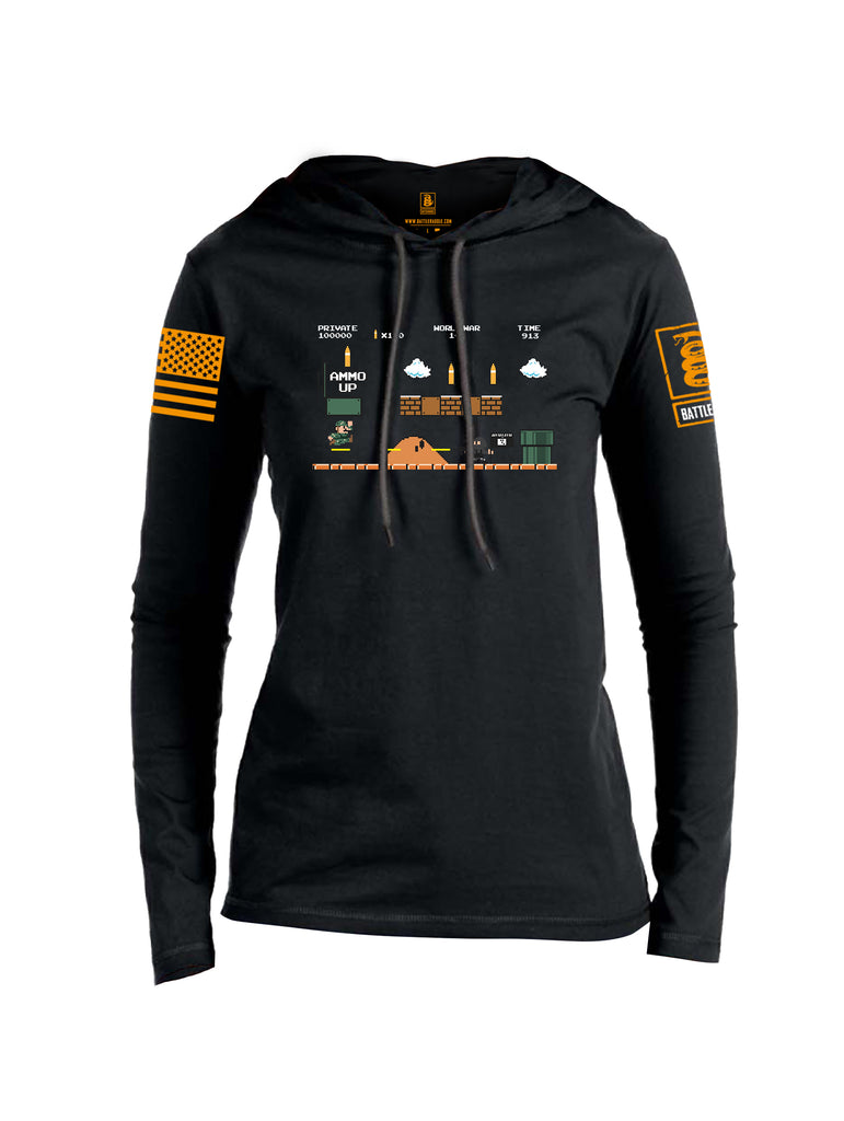 Battleraddle Super Battle Bros Ammo Up Orange Sleeve Print Womens Thin Cotton Lightweight Hoodie