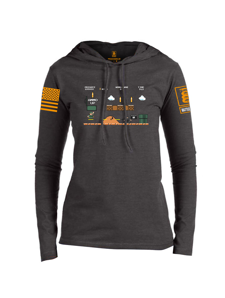Battleraddle Super Battle Bros Ammo Up Orange Sleeve Print Womens Thin Cotton Lightweight Hoodie