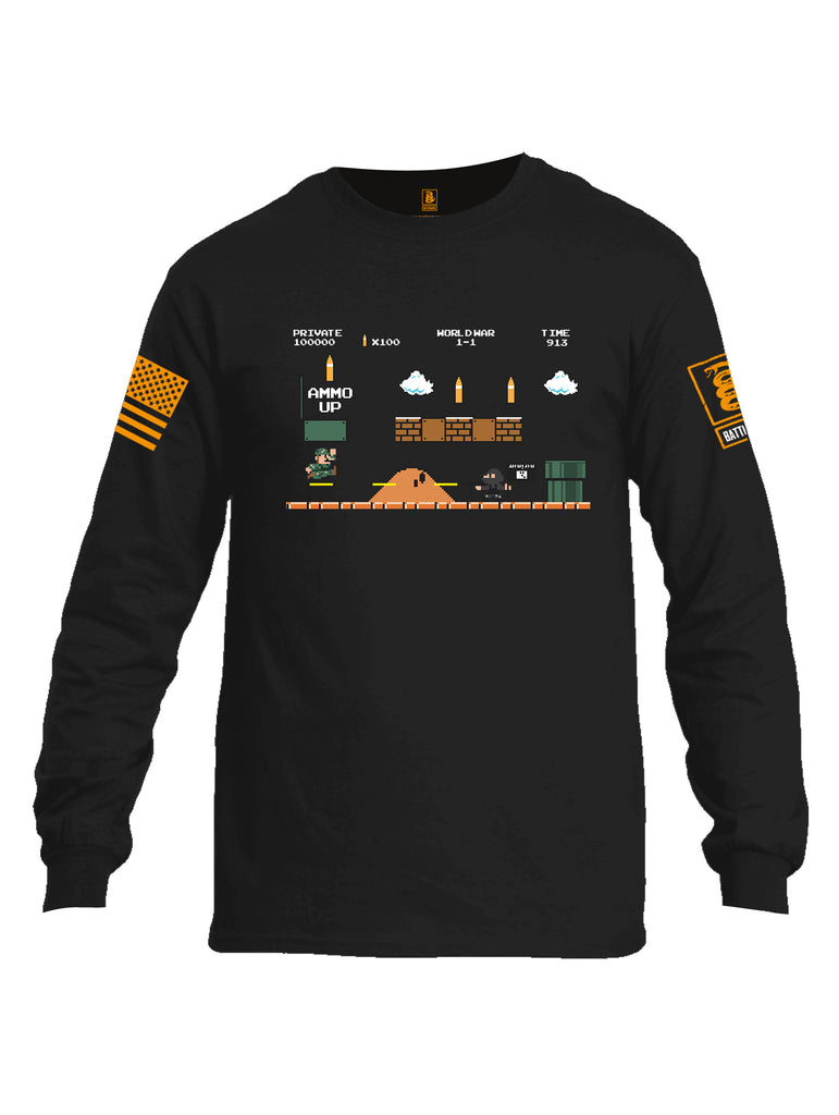 Battleraddle Super Battle Bros Ammo Up Orange Sleeve Print Mens Cotton Long Sleeve Crew Neck T Shirt