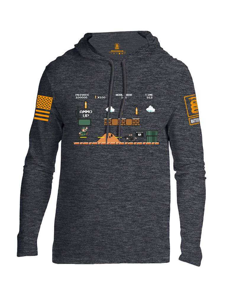 Battleraddle Super Battle Bros Ammo Up Orange Sleeve Print Mens Thin Cotton Lightweight Hoodie