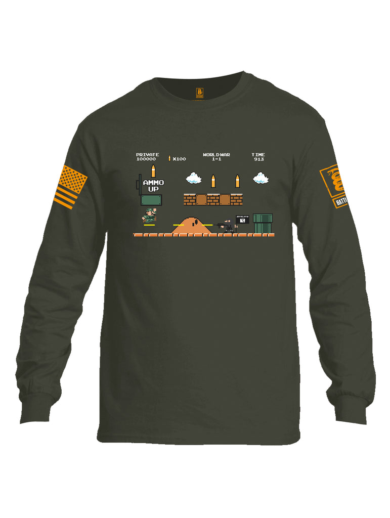 Battleraddle Super Battle Bros Ammo Up Orange Sleeve Print Mens Cotton Long Sleeve Crew Neck T Shirt