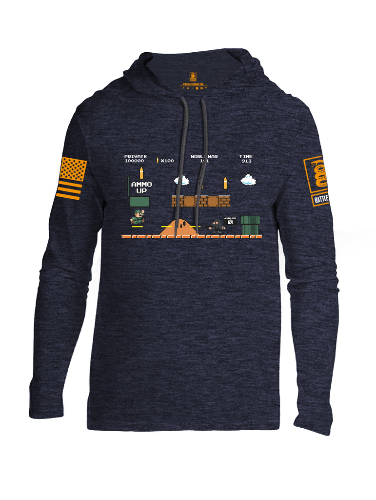 Battleraddle Super Battle Bros Ammo Up Orange Sleeve Print Mens Thin Cotton Lightweight Hoodie