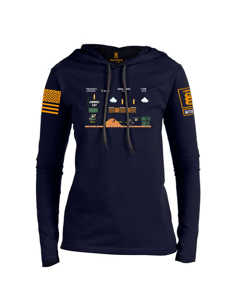Battleraddle Super Battle Bros Ammo Up Orange Sleeve Print Womens Thin Cotton Lightweight Hoodie