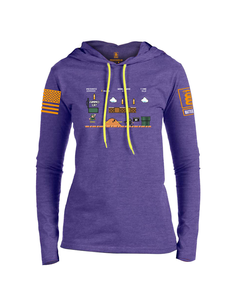 Battleraddle Super Battle Bros Ammo Up Orange Sleeve Print Womens Thin Cotton Lightweight Hoodie