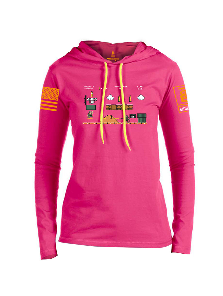 Battleraddle Super Battle Bros Ammo Up Orange Sleeve Print Womens Thin Cotton Lightweight Hoodie