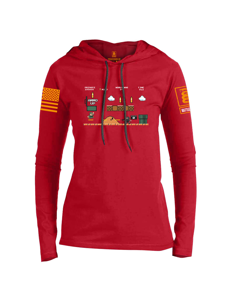 Battleraddle Super Battle Bros Ammo Up Orange Sleeve Print Womens Thin Cotton Lightweight Hoodie