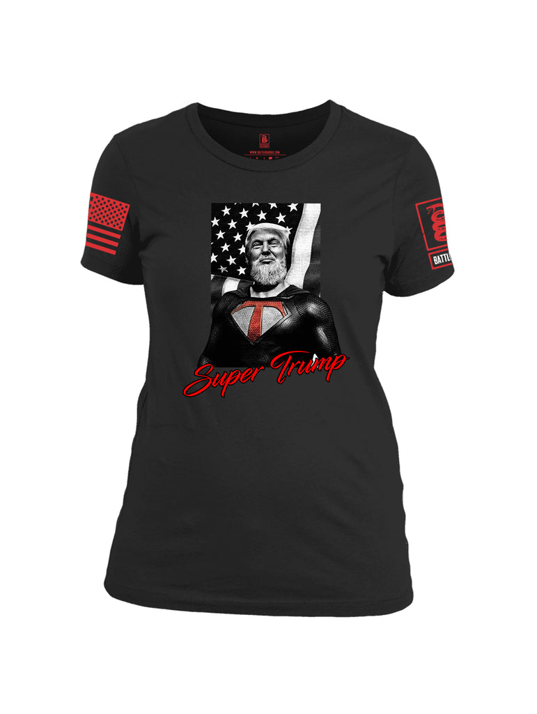 Battleraddle Bearded Super Trump Red Sleeve Print Womens Cotton Crew Neck T Shirt