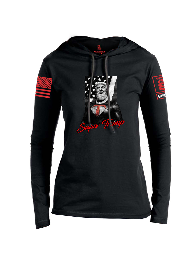 Battleraddle Bearded Super Trump Red Sleeve Print Womens Thin Cotton Lightweight Hoodie