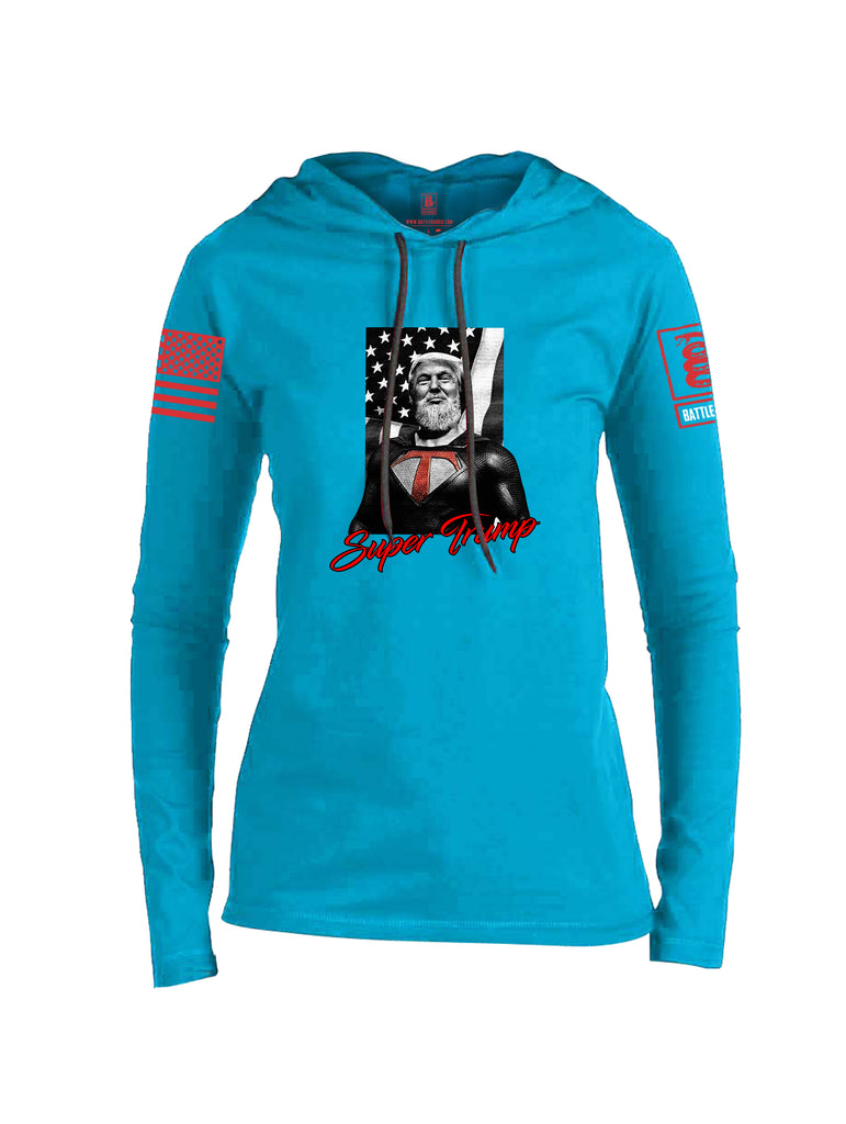 Battleraddle Bearded Super Trump Red Sleeve Print Womens Thin Cotton Lightweight Hoodie